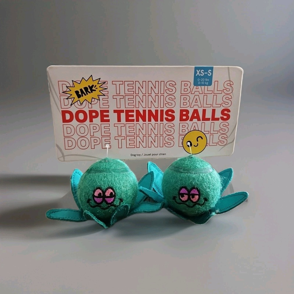 Bark Box XS-S Dope Tennis Balls Squeaky 420 Collection Green New